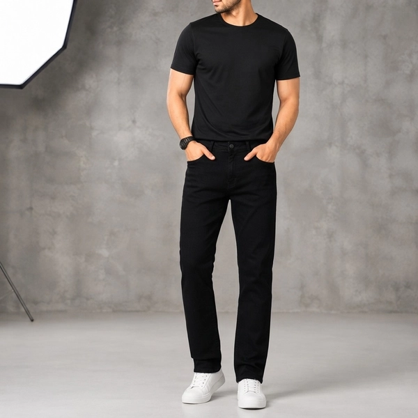 Regular Fit Denim Jeans For Men’s Classic Deep Black