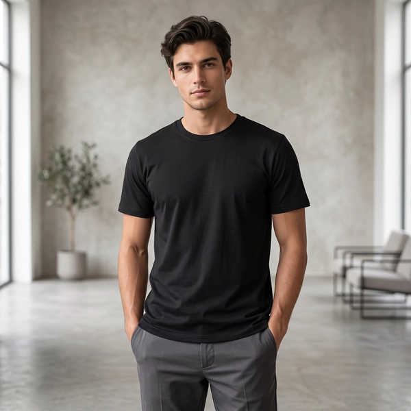 Cotton Round Neck Tee - Black
