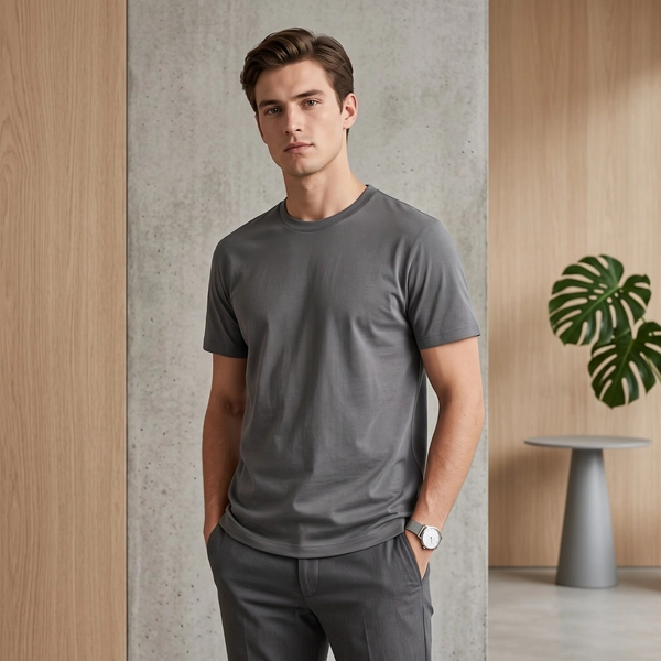 Cotton Round Neck Tee - Steel Gray
