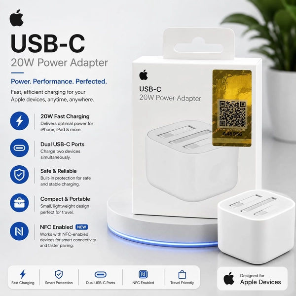 Apple USB-C 20W Power Adapter (Dual Ports & NFC Enabled)
