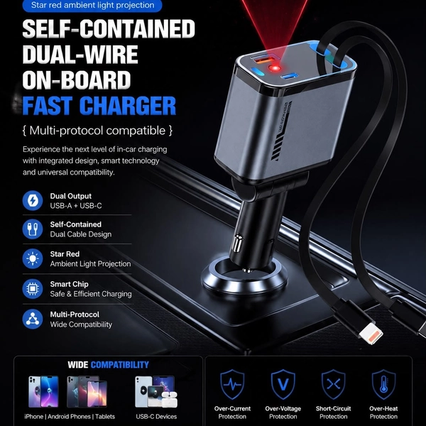 Self-Contained Dual-Wire Car Fast Charger